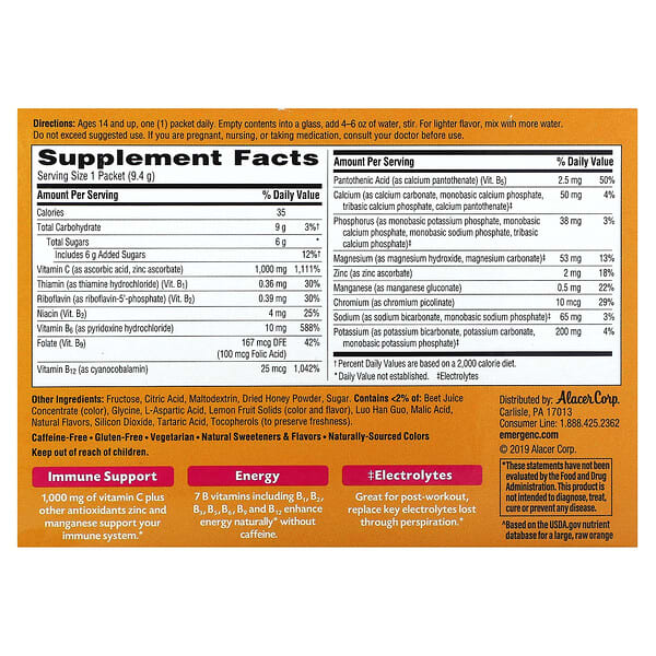 Alternative view of Emergen-C, Vitamin C, Pink Lemonade, 1,000 mg, 30 Packets, 0.33 oz (9.4 g) Each