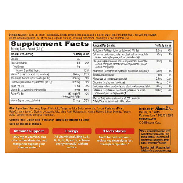 Alternative view of Emergen-C, Vitamin C, Tangerine, 1,000 mg, 30 Packets, 0.33 oz (9.4 g) Each
