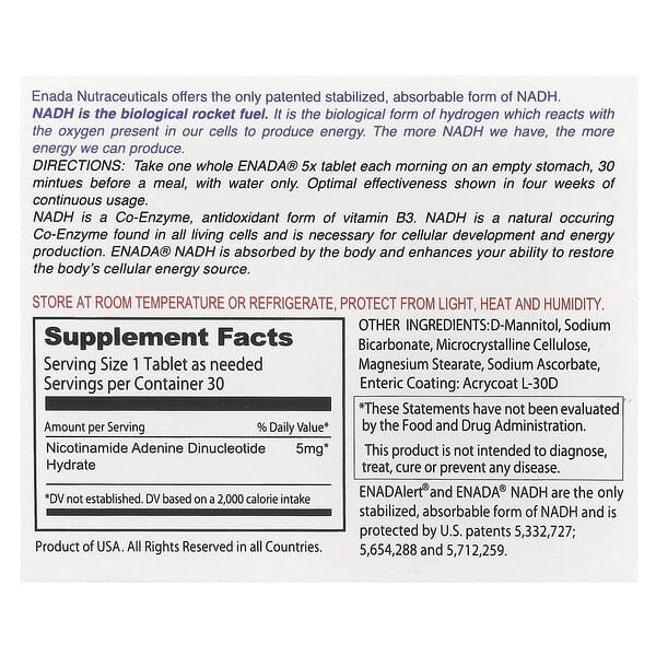 Alternative view of ENADA, NADH 5x, 5 mg, 30 Tablets
