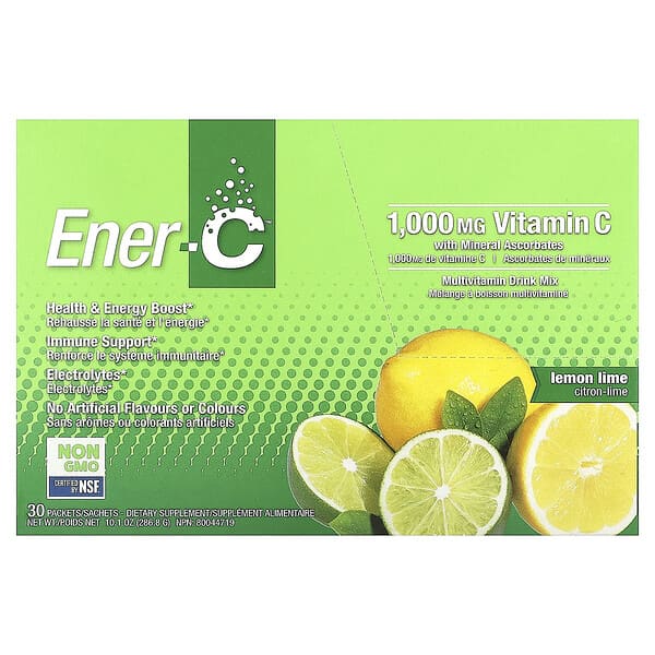 Ener-C, Bubbly Multivitamin Drink Mix, Lemon Lime, 30 Packets, 0.3 oz (9.56 g) Each