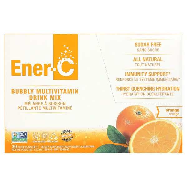 Ener-C, Bubbly Multivitamin Drink Mix, Sugar Free, Orange, 1,000 mg, 30 Packets, 0.2 oz (5.35 g) Each