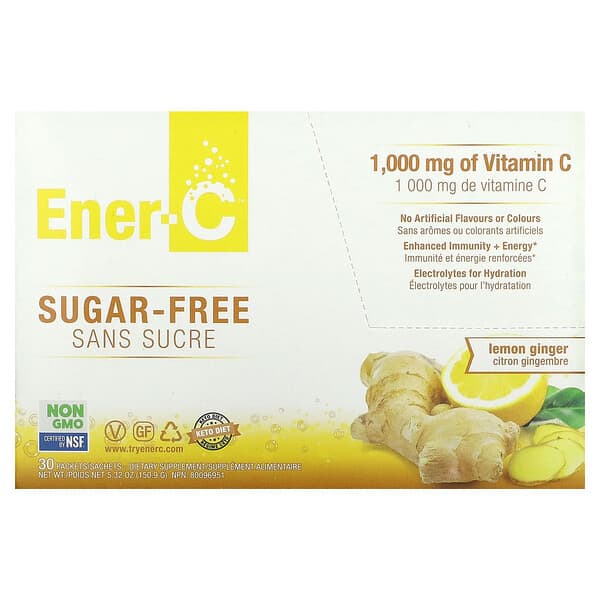 Ener-C, Vitamin C Drink Mix, Sugar Free, Lemon Ginger, 1,000 mg, 30 Packets
