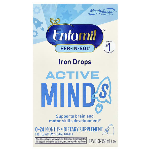 Enfamil, Fer-In-Sol®, Iron Drops, Active Minds, 0-24 Months, 1 2/3 fl oz (50 ml)