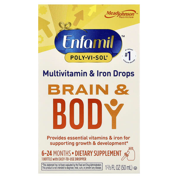 Enfamil, Poly·Vi·Sol® , Brain & Body, Multivitamin & Iron Drops, 6-24 Months, 1 2/3 fl oz (50 ml)