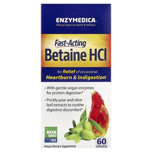 Enzymedica, Fast-Acting Betaine HCl, 60 Capsules