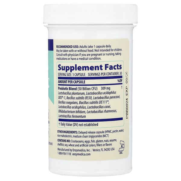 Alternative view of Enzymedica, SubCulture™ Probiotic For Bloat, 50 Billion, 30 Delayed Release Capsules