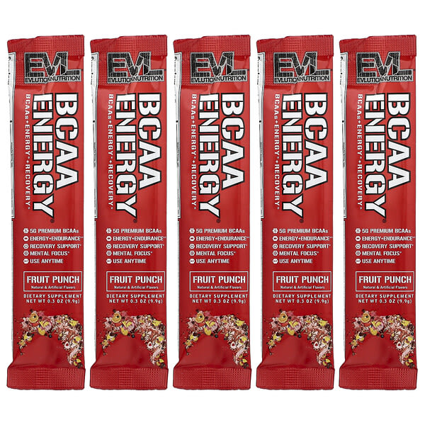 EVLution Nutrition, BCAA Energy®, Fruit Punch, 5 Packets, 0.3 oz (9.9 g) Each 2 EVLution Nutrition, BCAA Energy®, Fruit Punch, 5 Packets, 0.3 oz (9.9 g) Each