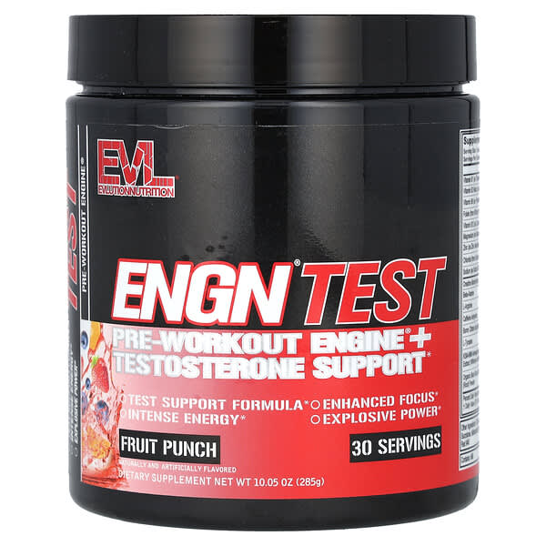 EVLution Nutrition, ENGN Test, Pre-Workout Engine + Testosterone Support, Fruit Punch, 10.05 oz (285 g) 5 EVLution Nutrition, ENGN Test, Pre-Workout Engine + Testosterone Support, Fruit Punch, 10.05 oz (285 g)
