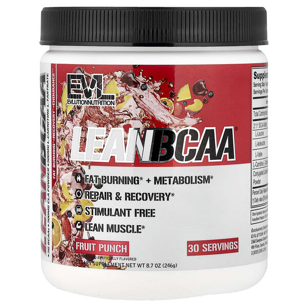 EVLution Nutrition, Lean BCAA®, Fruit Punch, 8.7 oz (246 g) 5 EVLution Nutrition, Lean BCAA®, Fruit Punch, 8.7 oz (246 g)