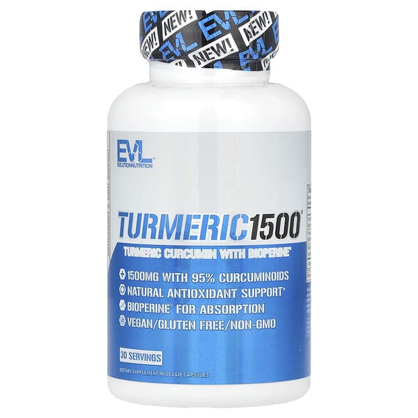 EVLution Nutrition, Turmeric 1500®, Turmeric Curcumin with BioPerine®, 90 Veggie Capsules