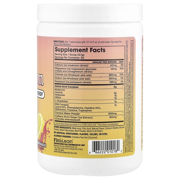 Alternative view of Fit & Lean, Amino Hydration + Energy, Pink Lemonade, 12.8 oz (363 g)