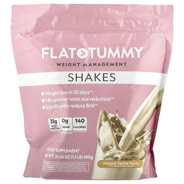 Flat Tummy, Shakes, Natural Vanilla, 1.5 lb (690 g)