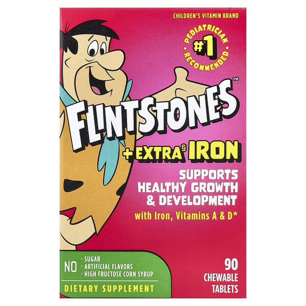 Flintstones, Children's Multivitamin, + Extra Iron, 90 Chewable Tablets