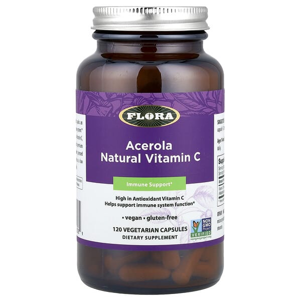 Flora, Acerola Natural Vitamin C , 120 Vegetarian Capsules