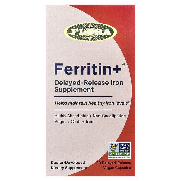 Flora, Ferritin +®, 30 Delayed-Release Vegan Capsules (20 mg  per Capsule)