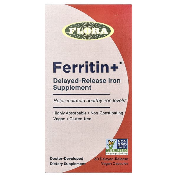 Flora, Ferritin +®, 60 Delayed-Release Vegan Capsules  (20 mg per Capsule)