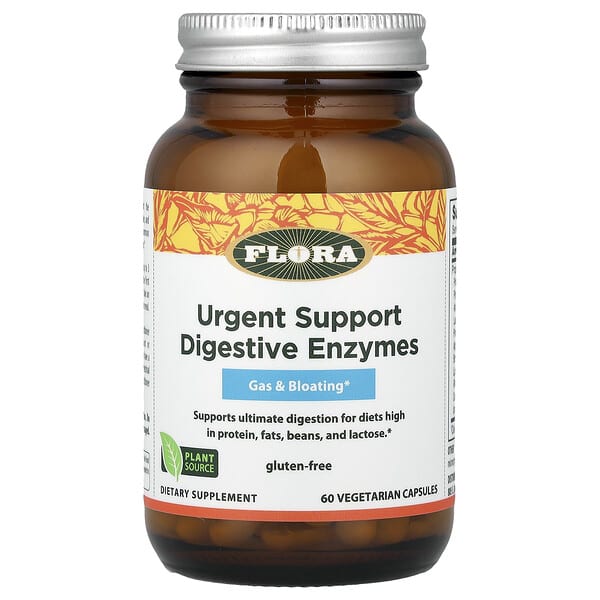 Flora, Urgent Support Digestive Enzymes, 60 Vegetarian Capsules