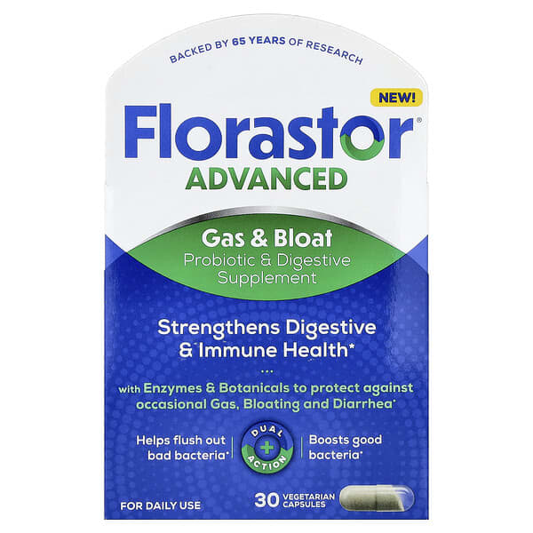 Florastor, Advanced, Gas & Bloat, 30 Vegetarian Capsules