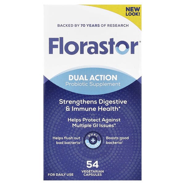 Florastor, Dual Action Probiotic Supplement, 54 Vegetarian Capsules (250 mg per Capsule)