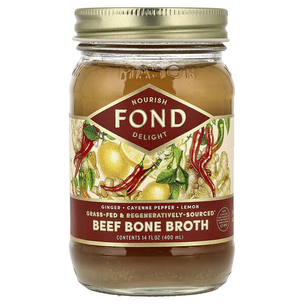FOND Bone Broth, Beef Bone Broth, Ginger & Cayenne, 14 fl oz (400 ml)