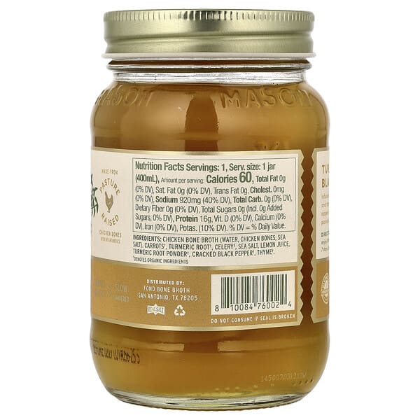 Alternative view of FOND Bone Broth, Chicken Bone Broth, Turmeric & Black Pepper, 14 fl oz (400 ml)