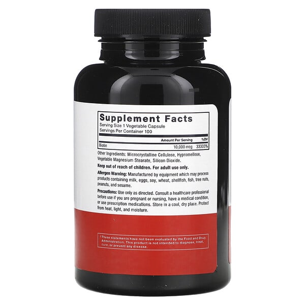 Alternative view of Force Factor, Biotin, 10,000 mcg, 100 Vegetable Capsules