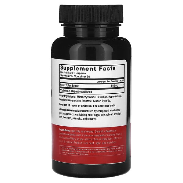Alternative view of Force Factor, Flower Pollen Extract, 500 mg, 60 Vegetable Capsules