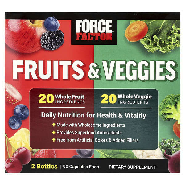 Force Factor, Fruits And Veggies, 2 Bottles, 90 Capsules Each