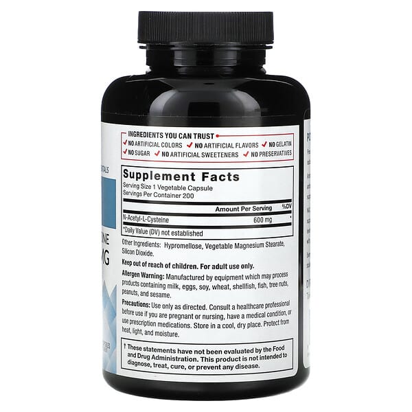 Alternative view of Force Factor, Fundamentals, NAC, N-Acetyl-L-Cysteine, 600 mg, 200 Vegetable Capsules