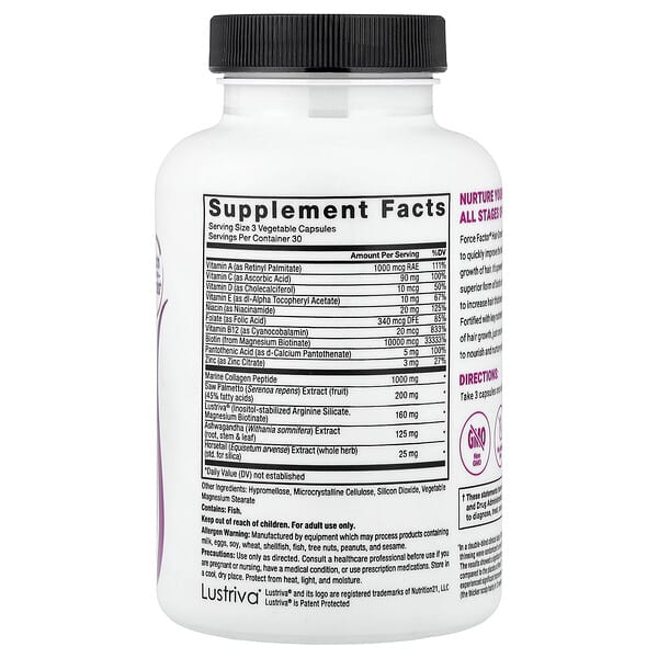 Alternative view of Force Factor, Hair Growth Accelerator With Lustriva®, 90 Vegetable Capsules