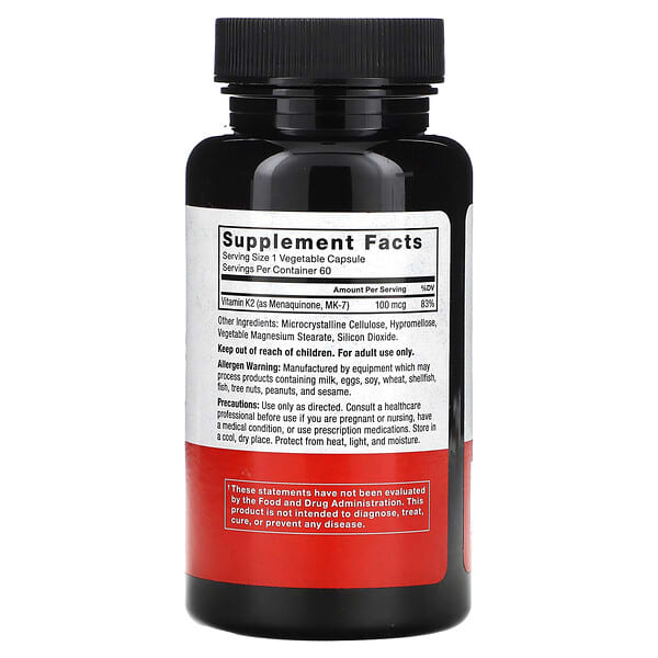 Alternative view of Force Factor, MK-7 Vitamin K2, 100 mcg, 60 Vegetable Capsules