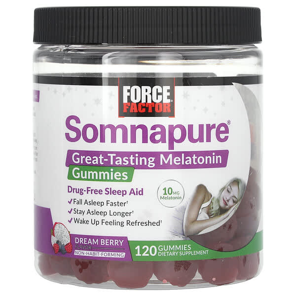 Force Factor, Somnapure®, Great Tasting Melatonin Gummies, Dream Berry, 120 Gummies (5 mg per Gummy)