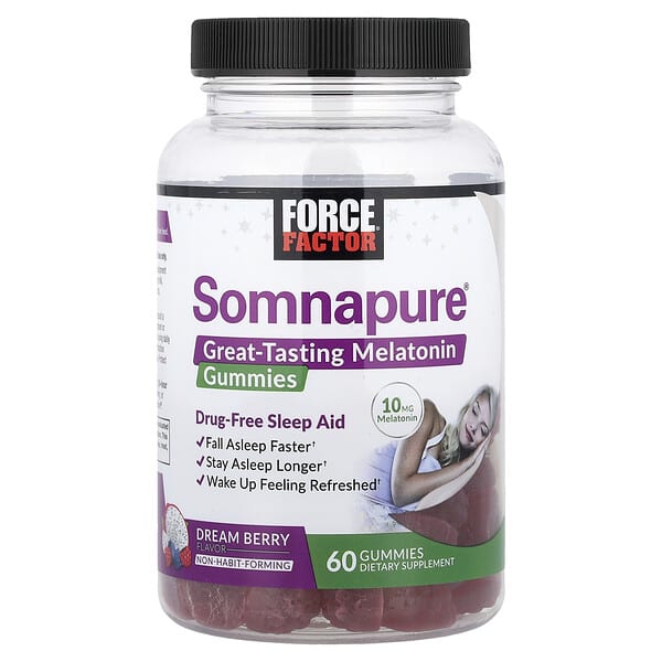 Force Factor, Somnapure®, Great Tasting Melatonin Gummies, Dream Berry, 60 Gummies (5 mg per Gummy)
