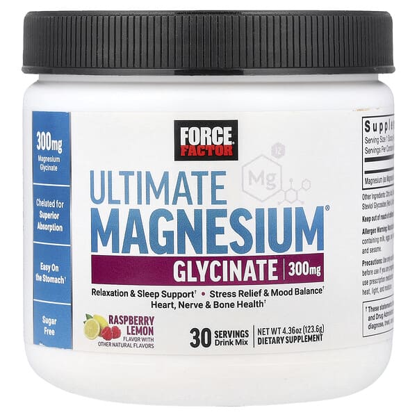 Force Factor, Ultimate Magnesium® Glycinate Drink Mix, Raspberry Lemon, 4.36 oz (123.6 g) 4 Force Factor, Ultimate Magnesium® Glycinate Drink Mix, Raspberry Lemon, 4.36 oz (123.6 g)