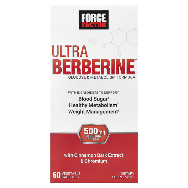 Force Factor, Ultra Berberine, Glucose & Metabolism Formula, 60 Vegetable Capsules (250 mg Per Capsule)