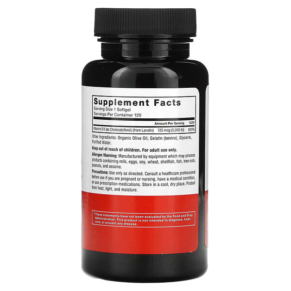 Alternative view of Force Factor, Vitamin D3, 125 mcg (5,000 IU), 120 Softgels