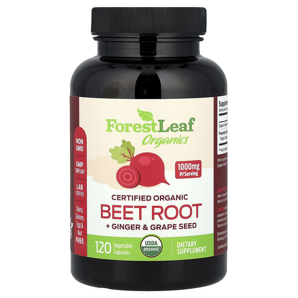 Forest Leaf, Certified Organic Beet Root + Ginger & Grape Seed, 120 Vegetable Capsules