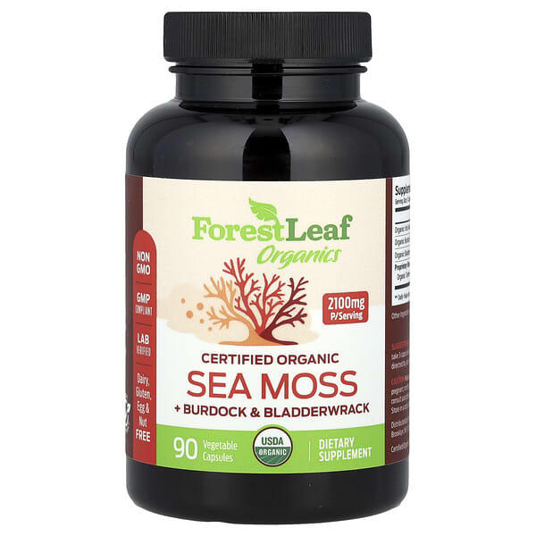 Forest Leaf, Certified Organic Sea Moss + Burdock & Bladderwrack, 90 Vegetable Capsules