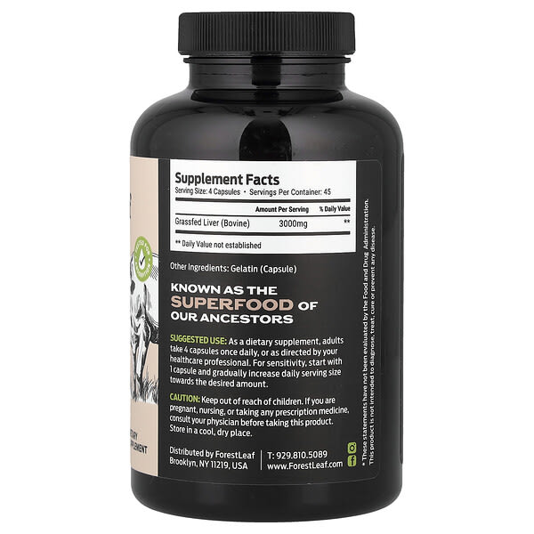Alternative view of Forest Leaf, Grass Fed Beef Liver, 180 Capsules (750 mg per Capsule)