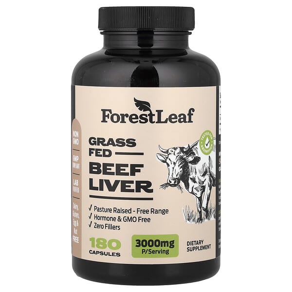 Forest Leaf, Grass Fed Beef Liver, 180 Capsules (750 mg per Capsule)