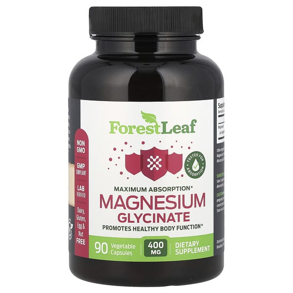 Forest Leaf, Magnesium Glycinate, Maximum Absorption, 90 Vegetable Capsules (133.3 mg per Capsule)
