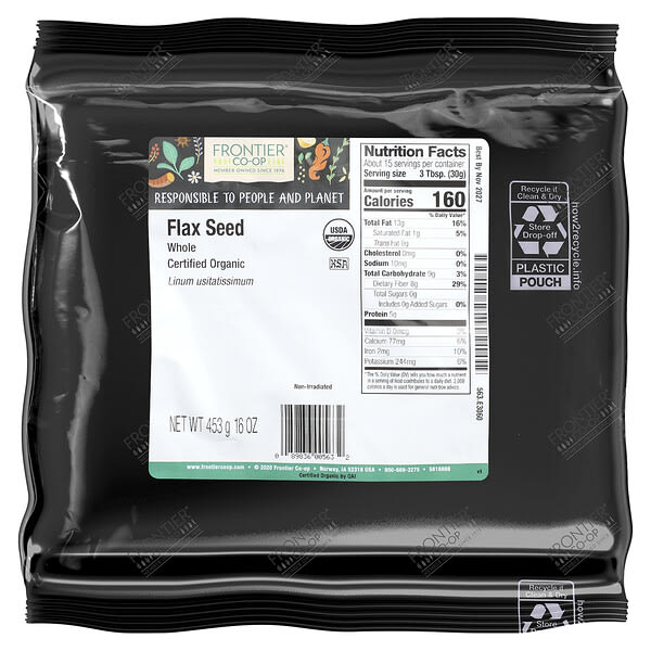 Alternative view of Frontier Co-op, Organic Whole Flax Seed, 16 oz (453 g)