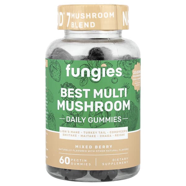 Fungies, Best Multi Mushroom Daily Gummies, Mixed Berry, 60 Pectin Gummies