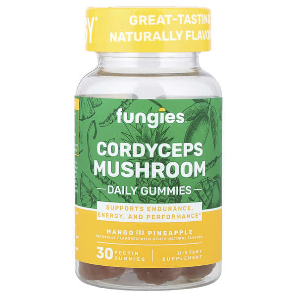 Fungies, Cordyceps Mushroom Daily Gummies, Mango and Pineapple, 30 Pectin Gummies (50 mg per Gummy)