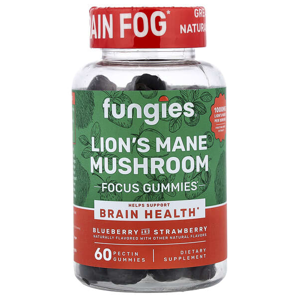 Fungies, Lion's Mane Mushroom Gummies, Blueberry and Strawberry, 60 Pectin Gummies