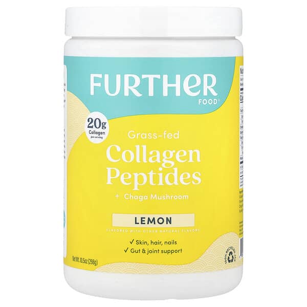 Further Food, Grass-Fed Collagen Peptides + Chaga Mushroom, Lemon, 10.5 oz (298 g)