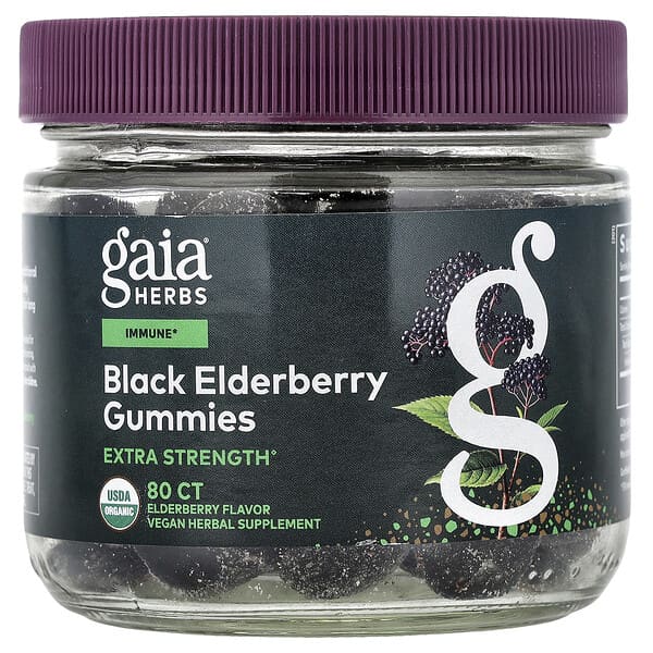 Gaia Herbs, Black Elderberry Gummies, 80 Gummies