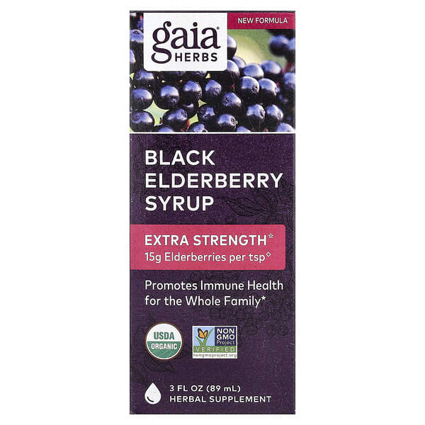 Gaia Herbs, Black Elderberry Syrup, 3 fl oz (89 ml)