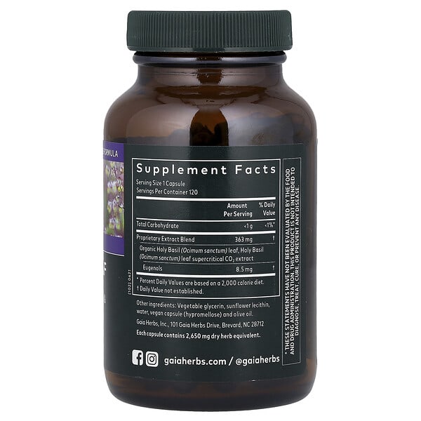 Gaia Herbs, Holy Basil Leaf, 120 Vegan Liquid Phyto-Caps® 2 Gaia Herbs, Holy Basil Leaf, 120 Vegan Liquid Phyto-Caps® - Ảnh 2