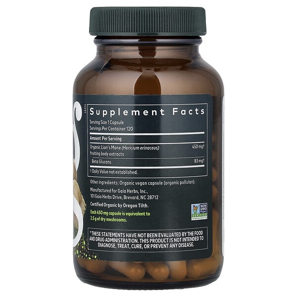 Alternative view of Gaia Herbs, Lion's Mane Mushroom, 120 Vegan Capsules